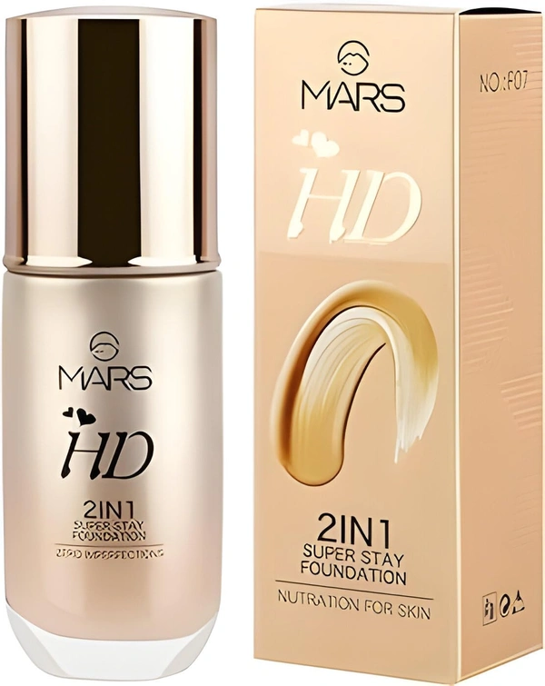Mars HD 2-in-1 Super Stay Liquid Matte Foundation 101- F07 Ivory (60ml) | All Skin Types | Lightweight & Waterproof