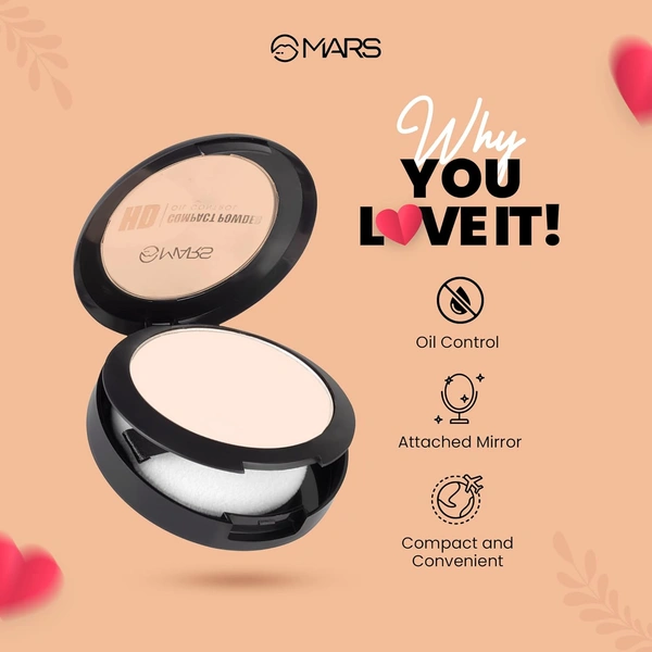 Mars HD Mattifying Compact Powder 01 Icing (8g) | Long-Lasting | Lightweight Formula | Oil Control |Flawless Matte Finish