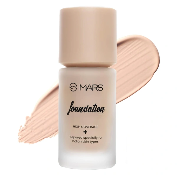 Mars High-Coverage Liquid Matte Foundation (Shade 02, 40ml) | Flawless Finish & Full Coverage