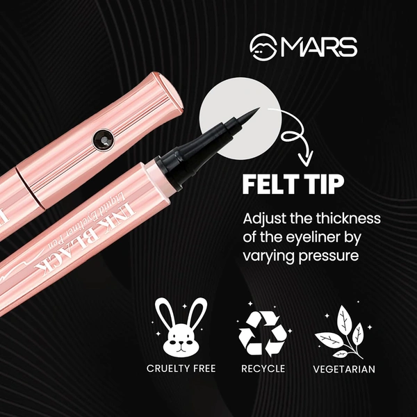 Mars Long-Lasting Liquid Ink Eyeliner - 1ml | Waterproof | Smudge-Proof | Matte Black Finish
