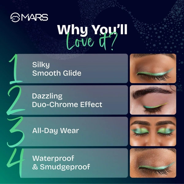 Mars MARS Northern Lights In A Pencil Retractable Eyeliner (02-ALASKAN AZURE) 0.35gm | Waterproof & Smudge-Resistant | Long-Lasting & Duo-Chrome Eye Pencil