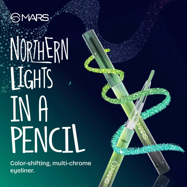 Mars MARS Northern Lights In A Pencil Retractable Eyeliner (02-ALASKAN AZURE) 0.35gm | Waterproof & Smudge-Resistant | Long-Lasting & Duo-Chrome Eye Pencil