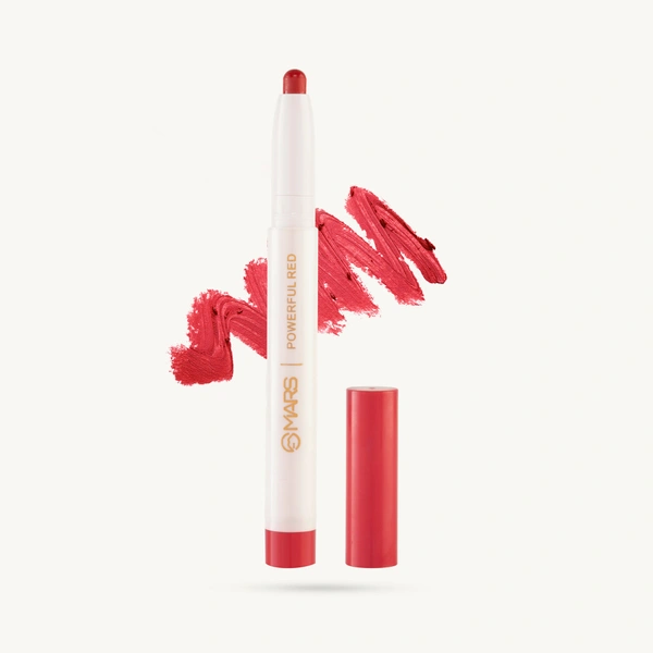 Mars Poppins Long-Lasting Lip Crayon 01-POWERFULL-RED (1.3g) | Matte Finish | Smudge-Proof & Kiss-Proof Lipstick for Women