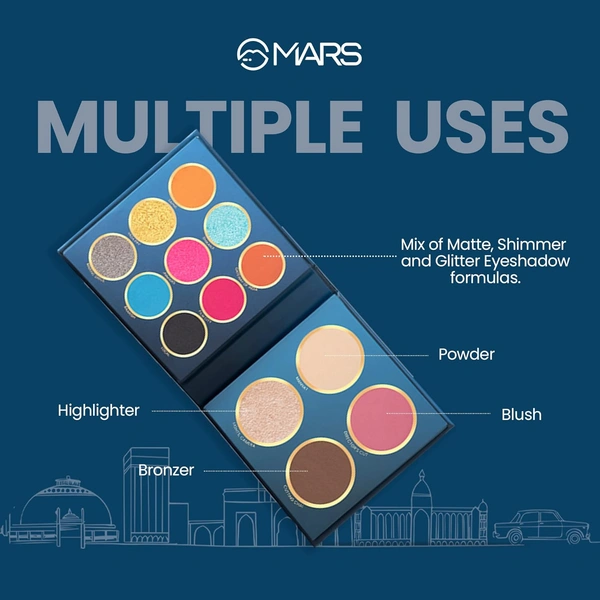 Mars The City Paradise Makeup Kit 08 Ahemdabad (16g) | 9 Eyeshadows | Highlighter | Blusher | Highly Pigmented & Blendable