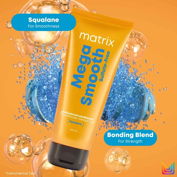 Matrix Mega Smooth Sulfate-Free Conditioner 98g | With Squalene & Bonding Blend | Gentle Care & Bond Repair | Smoothens & Protects Chemically Treated Hair