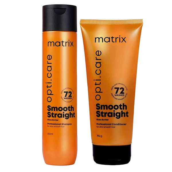 Matrix Opti Care Smooth Straight Shampoo & Conditioner Combo 350ml+196g | Shea Butter | Ultra Smooth Hair | Pack of 2 for Frizz-Free, Sleek Finish