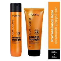 Matrix Opti Care Smooth Straight Shampoo & Conditioner Combo 350ml+196g | Shea Butter | Ultra Smooth Hair | Pack of 2 for Frizz-Free, Sleek Finish