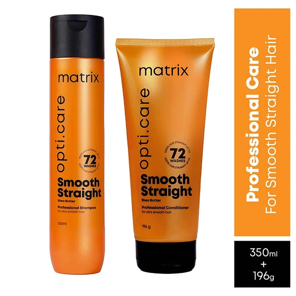 Matrix Opti Care Smooth Straight Shampoo & Conditioner Combo 350ml+196g | Shea Butter | Ultra Smooth Hair | Pack of 2 for Frizz-Free, Sleek Finish