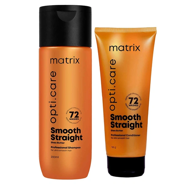 Matrix Opti Care Smooth Straight Shampoo & Conditioner Combo 200ml+98g | Shea Butter | Ultra Smooth & Straight Hair | Frizz Control & Shine | Pack of 2