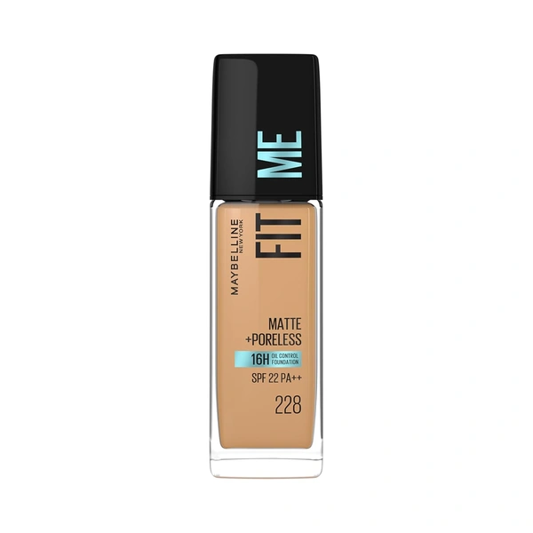 Maybelline New York Maybelline Fit Me Matte + Poreless Liquid Foundation 228 Soft Tan 30ml | SPF 22 PA++ | 16H Oil Control | Lightweight Daily Wear Foundation | Pore-Minimizing Matte Finish for Indian Skin