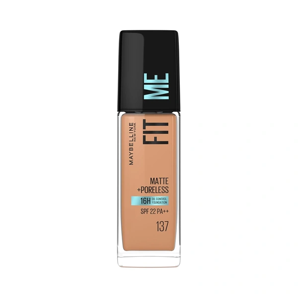 Maybelline New York Maybelline Fit Me Matte + Poreless Liquid Foundation 30ml 137 Golden tan with SPF 22 PA++ | Lightweight Daily Wear, Pore-Minimizing, Natural Matte Finish | Perfect for Indian Skin