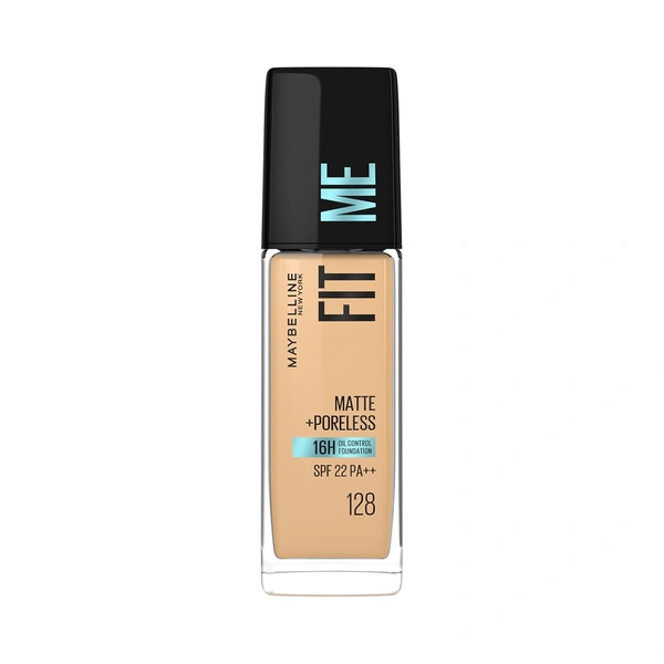 Maybelline New York Maybelline Fit Me Matte + Poreless Liquid Foundation 30ml 128 Warm Nude with SPF 22 PA++ | Lightweight Daily Wear, Pore-Minimizing, Natural Matte Finish | Perfect for Indian Skin