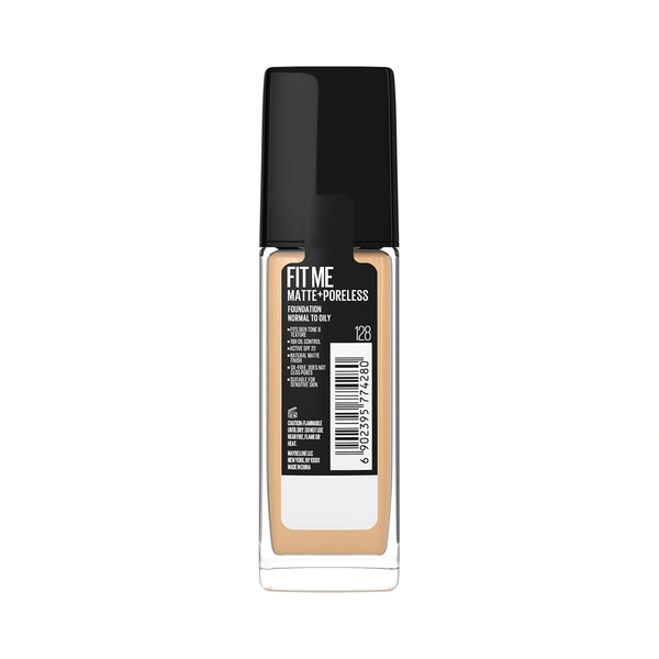 Maybelline New York Maybelline Fit Me Matte + Poreless Liquid Foundation 30ml 128 Warm Nude with SPF 22 PA++ | Lightweight Daily Wear, Pore-Minimizing, Natural Matte Finish | Perfect for Indian Skin