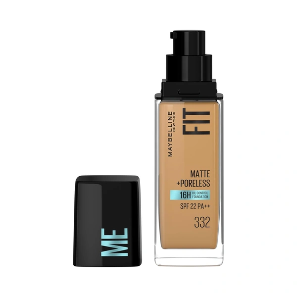 Maybelline New York Maybelline Fit Me Matte + Poreless Liquid Foundation 30ml Shade 332 Golden Caramel with SPF 22 PA++ | 16H Oil Control | Lightweight Daily Wear Foundation | Pore-Minimizing Matte Finish for Indian Skin