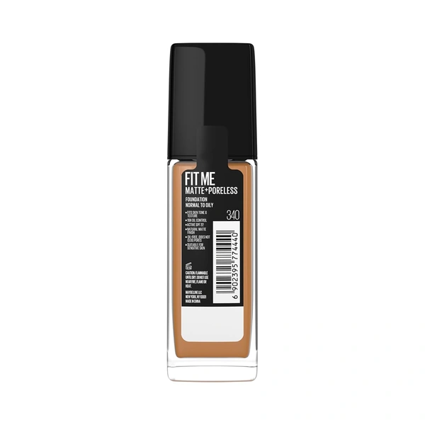 Maybelline New York Maybelline Fit Me Matte + Poreless Liquid Foundation 30ml Shade 340 Cappucino with SPF 22 PA++ | 16H Oil Control | Lightweight Daily Wear Foundation | Pore-Minimizing Matte Finish for Indian Skin