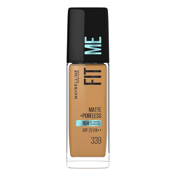 Maybelline New York Maybelline Fit Me Matte + Poreless Liquid Foundation 30ml Shade 339 with SPF 22 PA++ | 16H Oil Control | Lightweight Daily Wear Foundation | Pore-Minimizing Matte Finish for Indian Skin