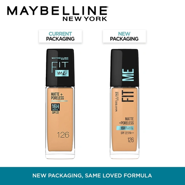 Maybelline New York Maybelline Fit Me Matte + Poreless Liquid Foundation 30ml 126 Light pecan SPF 22 PA++ | Lightweight Daily Wear, Pore-Minimizing, Natural Matte Finish | Perfect for Indian Skin