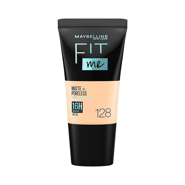 Maybelline New York Maybelline Fit Me Matte + Poreless Liquid Foundation 18ml 128 Warm Nude with SPF 22 PA++ | Lightweight Daily Wear, Pore-Minimizing, Natural Matte Finish | Perfect for Indian Skin
