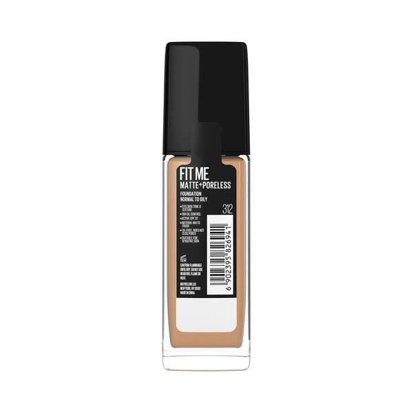 Maybelline New York Maybelline Fit Me Matte + Poreless Liquid Foundation 30ml Shade 312 Golden with SPF 22 PA++ | 16H Oil Control | Lightweight Daily Wear Foundation | Pore-Minimizing Matte Finish for Indian Skin