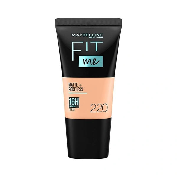 Maybelline New York Maybelline Fit Me Matte + Poreless Liquid Foundation 18ml 220 Natural Beige with SPF 22 PA++ | Lightweight Daily Wear, Pore-Minimizing, Natural Matte Finish | Perfect for Indian Skin