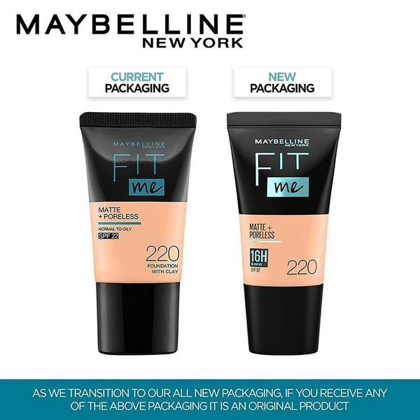 Maybelline New York Maybelline Fit Me Matte + Poreless Liquid Foundation 18ml 220 Natural Beige with SPF 22 PA++ | Lightweight Daily Wear, Pore-Minimizing, Natural Matte Finish | Perfect for Indian Skin
