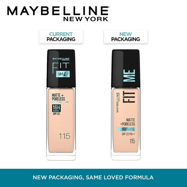 Maybelline New York Fit Me Matte + Poreless Liquid Foundation 30ml with SPF 22 | Shade 115 Ivory | Oil-Control, Lightweight, Long-Wear | Smooth Matte Finish, Perfect Base