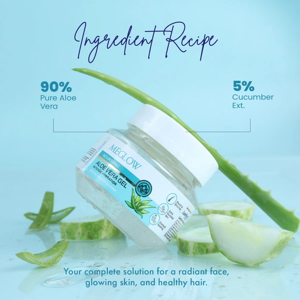 Meglow Aloe Vera Gel 100g for Face, Skin & Hair | Soothing, Hydrating & Refreshing Gel | Glowing Skin and Smooth Hair