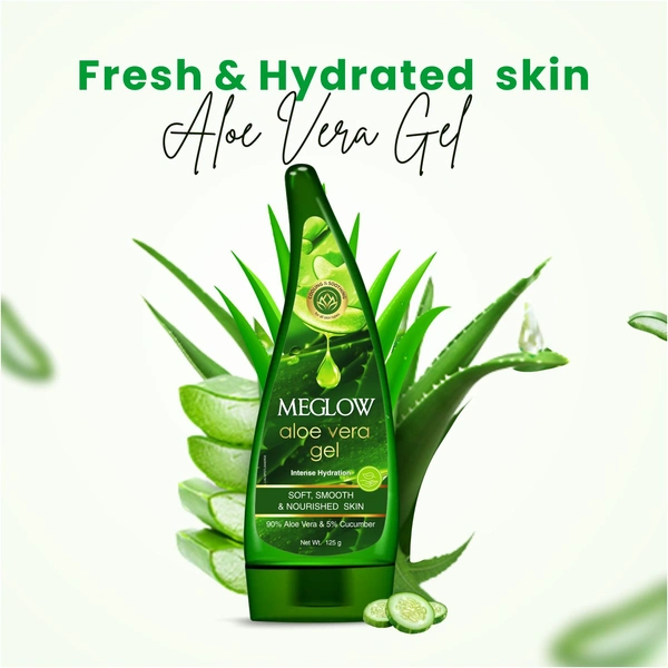 Meglow Aloe Vera Gel 125g for Face, Skin & Hair | Soothing, Hydrating & Refreshing Gel | Glowing Skin and Smooth Hair