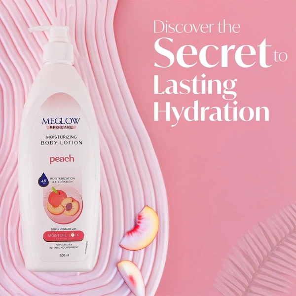 Meglow Pro-Care Moisturizer Body Lotion 500ml for Women & Men | Enriched with Peach Extract | Deep Hydration with 48 Hrs Moisture Lock for Dry Skin