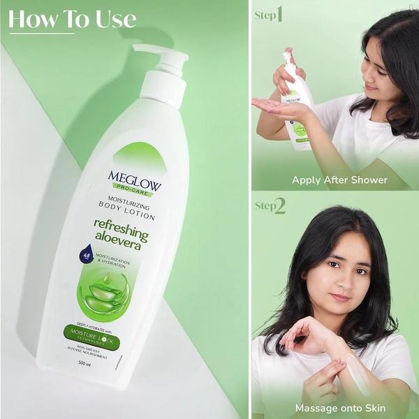 Meglow Pro-Care Moisturizing Body Lotion 500ml | Refreshing Aloe Vera Hydrating Moisturizer for Women & Men | Daily Moisture Care for All Skin Types