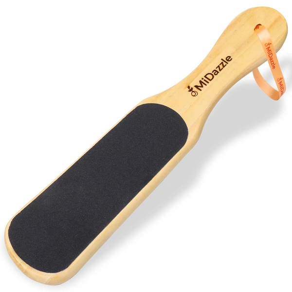 Midazzle Double Sided Wooden Foot File Scrubber - MIFF5201 | Dead Skin & Callus Remover | Pedicure Tool with Comfortable Wooden Handle | Soft, Smooth Feet Care