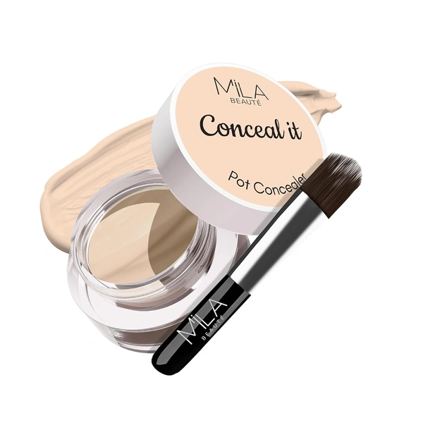 Mila Beaute Conceal It Pot Concealer with Brush (03 Creamy Beige), 4g with Full Coverage & Lightweight| SPF 15 & Vitamin E | Long-lasting & Easy to Blend |Crease-Free & Matte Finish for All Skin Types