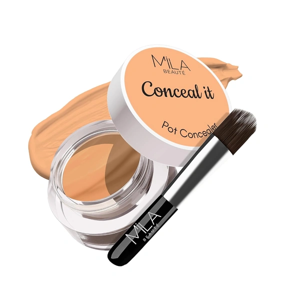 Mila Beaute Conceal It Pot Concealer with Brush (06 Natural Nude), 4g with Full Coverage & Lightweight| SPF 15 & Vitamin E | Long-lasting & Easy to Blend |Crease-Free & Matte Finish for All Skin Types