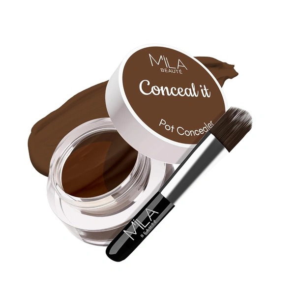 Mila Beaute Conceal It Pot Concealer with Brush (10 Rich Coco), 4g with Full Coverage & Lightweight | SPF 15 & Vitamin E, Matte Finish | Crease-Free & Long-Lasting Wear