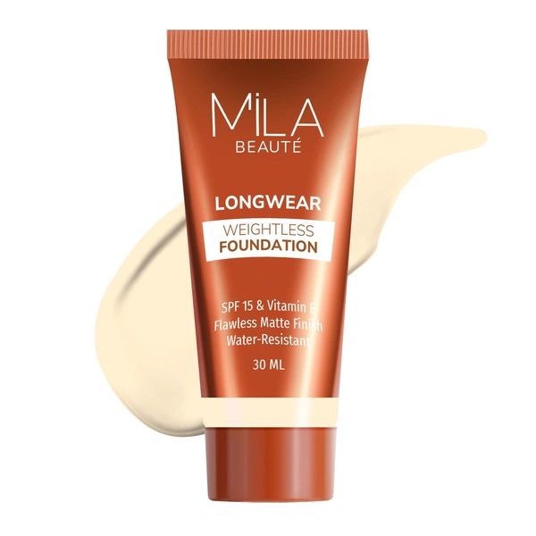 Mila Beaute Longwear Weightless Foundation (101 Classic Ivory), 30ml | Full Coverage & Lightweight | Hydrating & Matte Finish | Long-Lasting & SPF 15 Protection