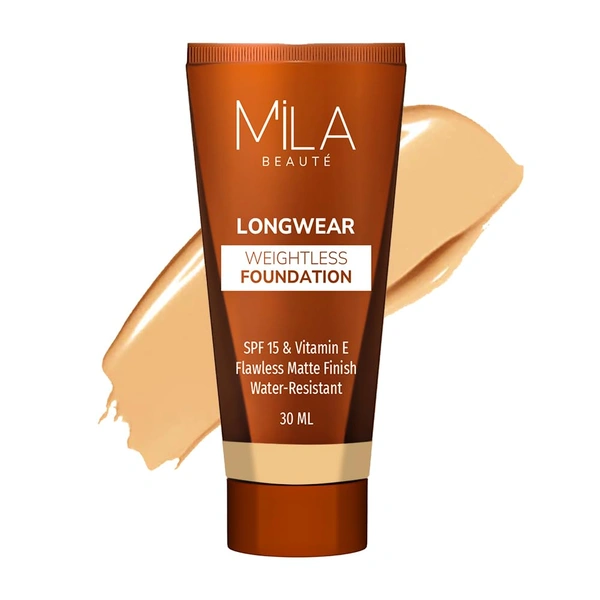 Mila Beaute Longwear Weightless Foundation (301 Sand Buff), 30ml | Full Coverage & Lightweight | Hydrating & Matte Finish | Long-Lasting & SPF 15 Protection