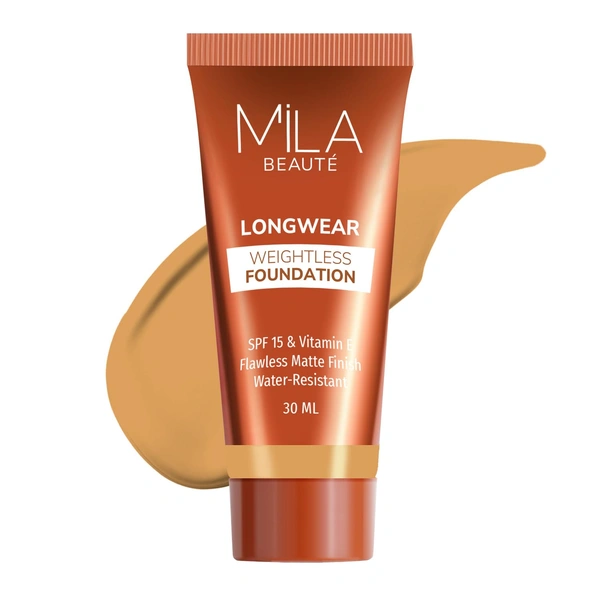Mila Beaute Longwear Weightless Foundation (303 Coffee Toffee), 30ml | Full Coverage & Lightweight | Hydrating & Matte Finish | Long-Lasting & SPF 15 Protection