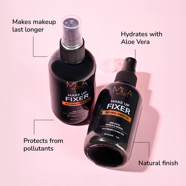 Mila Beaute Natural Finish Makeup Fixer 75ml | Long-Lasting & Hydrating | Non-Sticky Setting Spray |Aloe Vera & Vitamin E for a Flawless Look