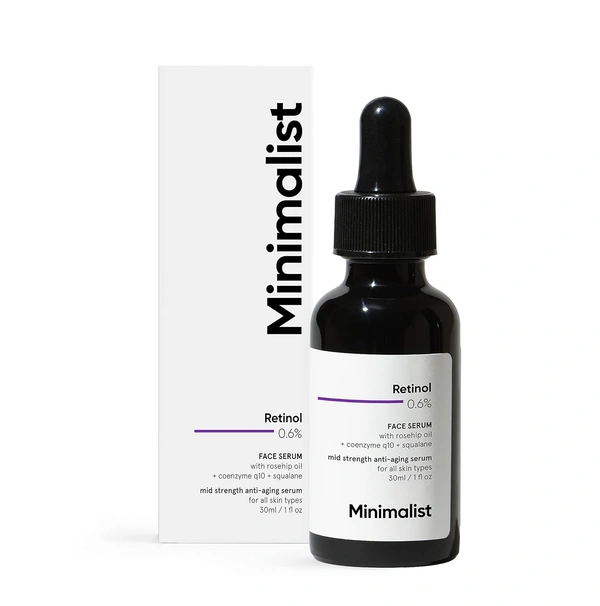 Minimalist 0.6% Retinol Face Serum 30 ml | With Rosehip Oil, Coenzyme Q10 & Squalane | Mid-Strength Anti-Aging Serum | Reduces Fine Lines & Wrinkles | All Skin Types