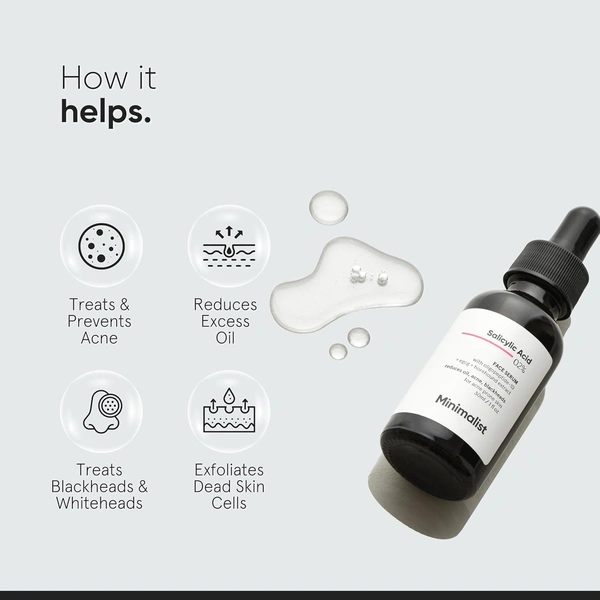 Minimalist 2% Salicylic Acid Face Serum 30 ml with Oligopeptide-10, EGCG & Horehound Extract | Controls Oil, Reduces Acne, Blackheads & Pimples | For Acne-Prone Skin