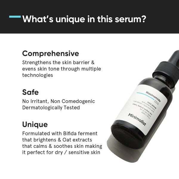 Minimalist 5% Niacinamide Barrier Repair Face Serum 30ml | Reduces Dullness, Hydrates & Repairs Skin | With Vitamin B3 & Hyaluronic Acid | For Dry & Sensitive Skin, Day & Night