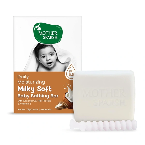 Mother Sparsh Milky Mineral Baby Bathing Soap 75g| Gentle & Nourishing Baby Soap with Milk Protein & Coconut Oil | Dermatologically Tested, Non-Toxic & Hypoallergenic