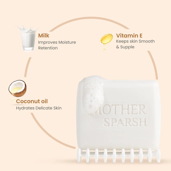 Mother Sparsh Milky Mineral Baby Bathing Soap 75g| Gentle & Nourishing Baby Soap with Milk Protein & Coconut Oil | Dermatologically Tested, Non-Toxic & Hypoallergenic