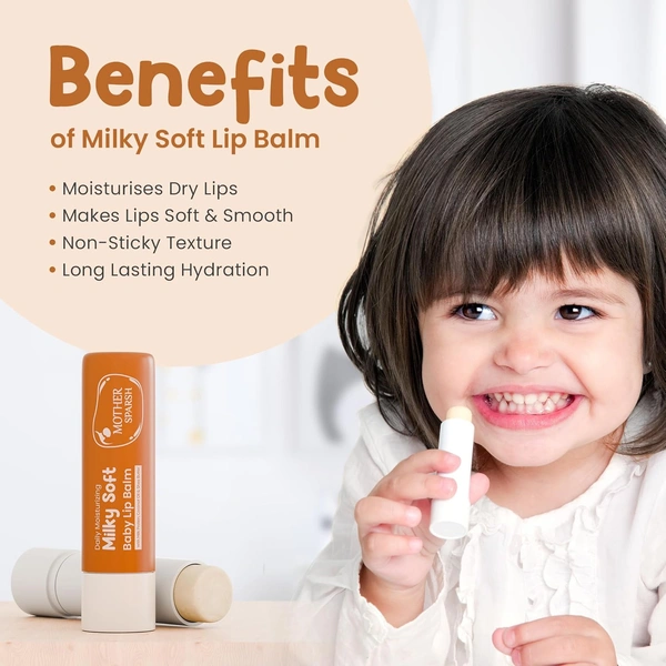 Mother Sparsh Milky Mineral Lip Balm 4g | Hydrating Lip Balm with Coconut Oil, Milk Protein & Vitamin E | Nourishes and Softens Lips, Non-Greasy Formula