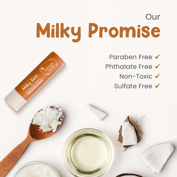 Mother Sparsh Milky Mineral Lip Balm 4g | Hydrating Lip Balm with Coconut Oil, Milk Protein & Vitamin E | Nourishes and Softens Lips, Non-Greasy Formula