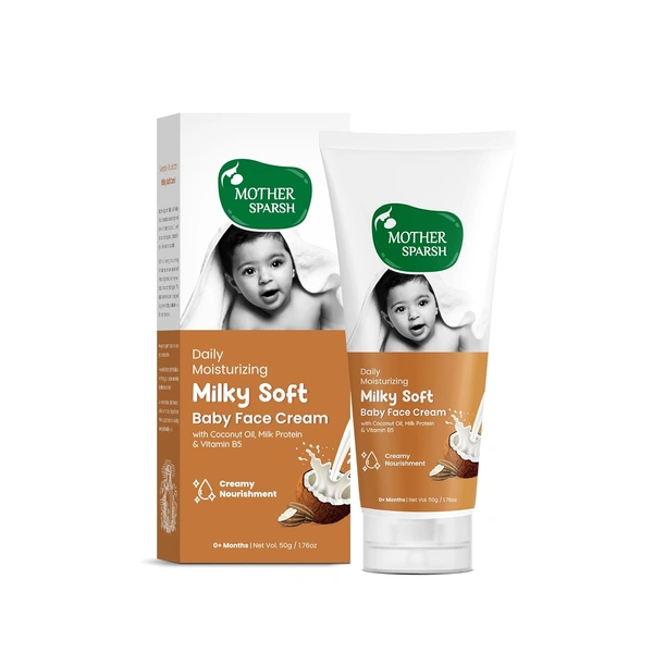 Mother Sparsh Milky Soft Baby Face Cream 50g| Daily Moisturizing Cream for Babies with Coconut Oil, Milk Protein & Vitamin B5 | Non-Sticky & Hydrating Baby Skincare