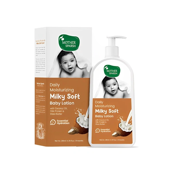Mother Sparsh Milky Soft Baby Lotion 200ml | Deeply Moisturizes & Nourishes | Enriched with Coconut Oil, Milk Protein & Shea Butter | Gentle & Safe for Baby's Delicate Skin