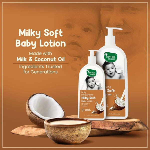 Mother Sparsh Milky Soft Baby Lotion 200ml | Deeply Moisturizes & Nourishes | Enriched with Coconut Oil, Milk Protein & Shea Butter | Gentle & Safe for Baby's Delicate Skin