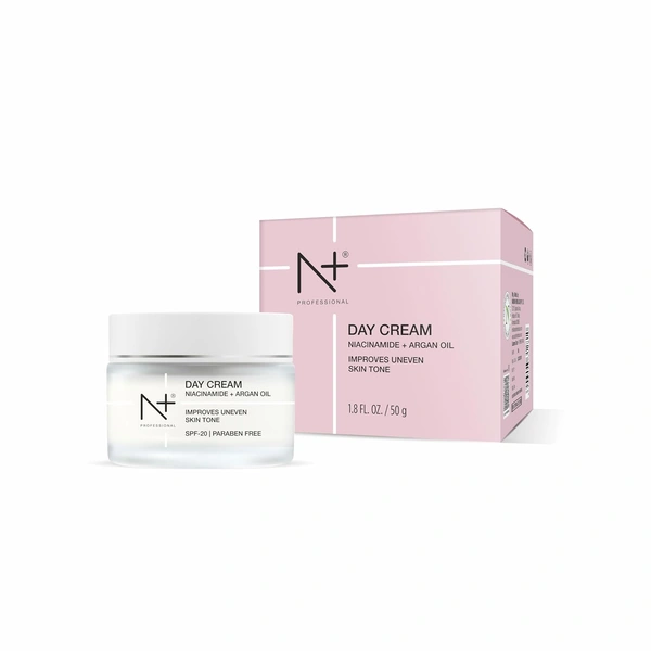 N Plus N + Professional Day Cream 50g | With Niacinamide and Argan Oil | Improves Uneven Skin Tone | With SPF 20 | Paraben Free | Hydrating Face Moisturizer | Smooth & Shiny Skin | Sun Protection Cream