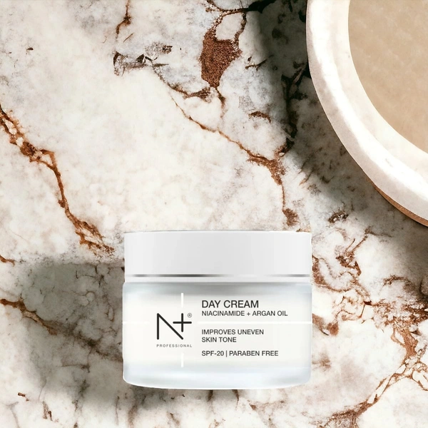 N Plus N + Professional Day Cream 50g | With Niacinamide and Argan Oil | Improves Uneven Skin Tone | With SPF 20 | Paraben Free | Hydrating Face Moisturizer | Smooth & Shiny Skin | Sun Protection Cream